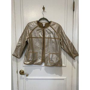 Chico's Women’s Leather Jacket Blazer Suede Metallic Career Business Gol…